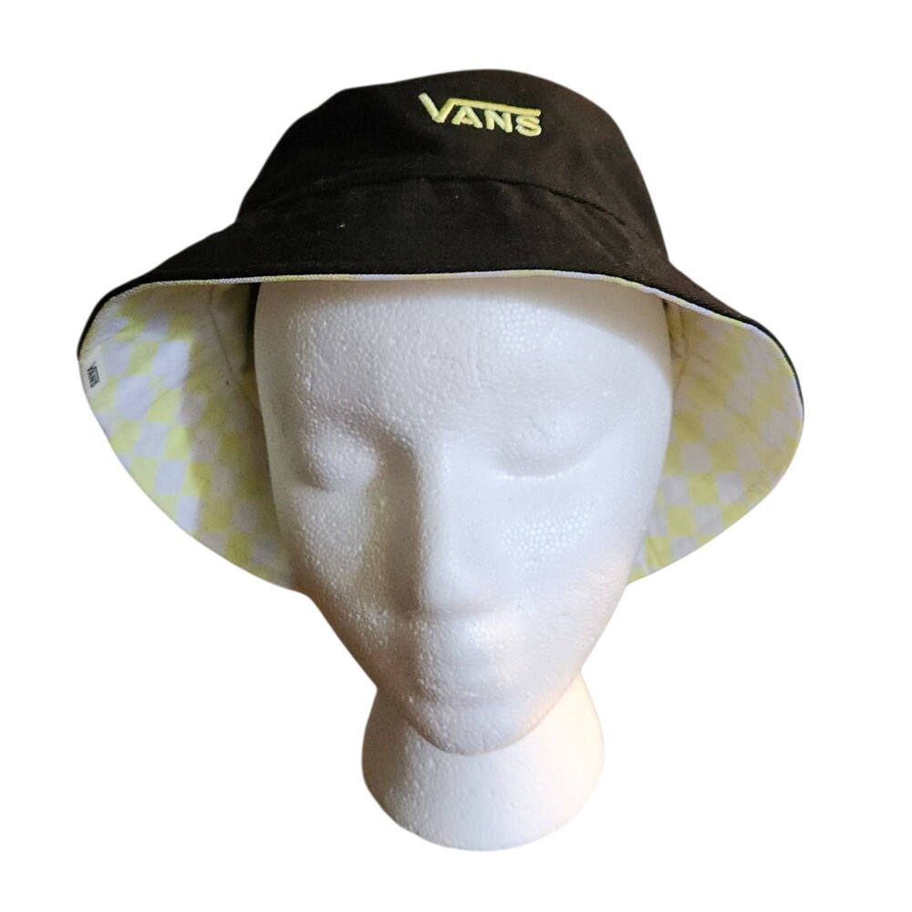 Vans Black Bucket Hat with Yellow Logo and Checker Lining
